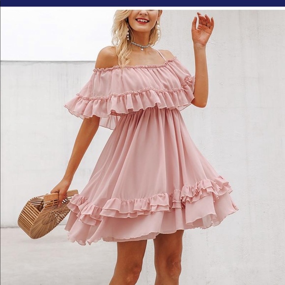 Off Shoulder Chiffon Summer Dress - Picture 2 of 2